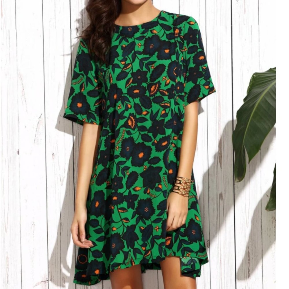 Tropical Print Swing Dress